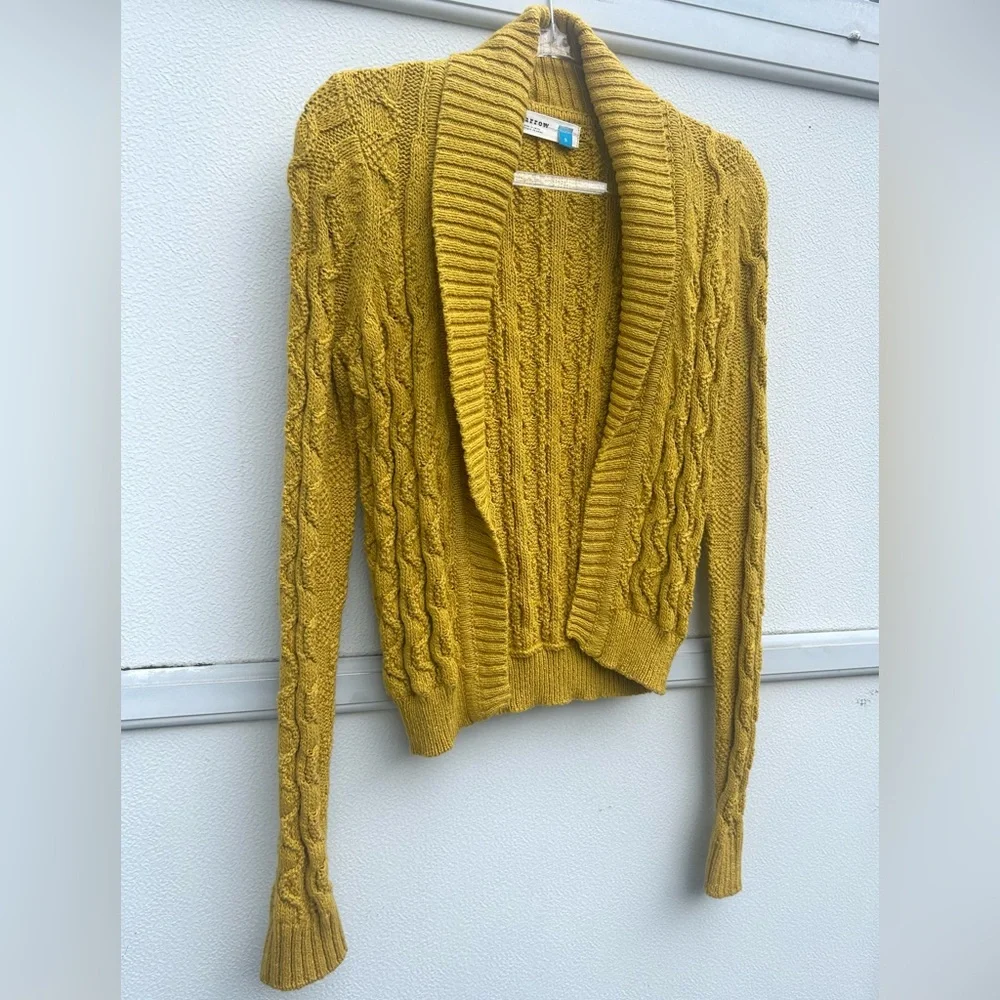 Anthropologie Sparrow Cardigan Sweater Cable Knit Yellow Open Women S Fisherman - Picture 7 of 9